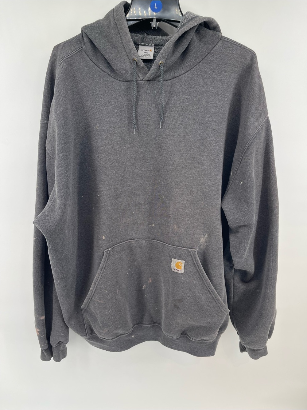 Carhartt Dark Gray Hooded Sweatshirt with Paint Flecks Big Tall 2XL Mens Worn